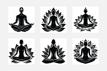 Yoga. lotus position silhouette. Vector set