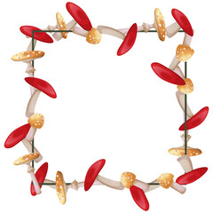Square frame made of mushrooms. Mushroom frame design. Frame with outline