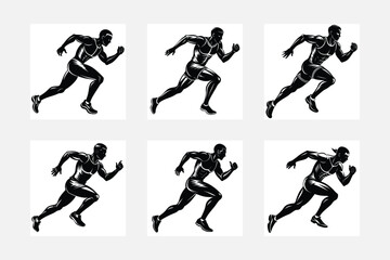 Set of isolated vector silhouettes of runners