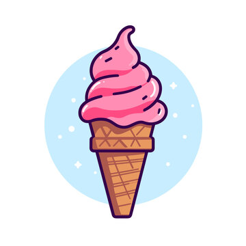 Ice cream cone sweet food strawberry cartoon vector icon logo illustration flat cartoon dessert drawing art isolated background