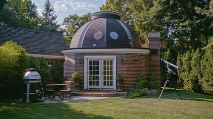 The custom-built observatory in the garden of a Suburban Cape Cod home, with a retractable roof and high-powered telescopes for amateur astronomy