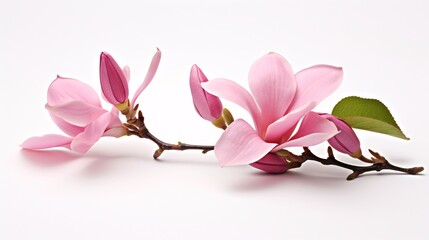 Pink magnolia flower isolated on white background with full depth of field
