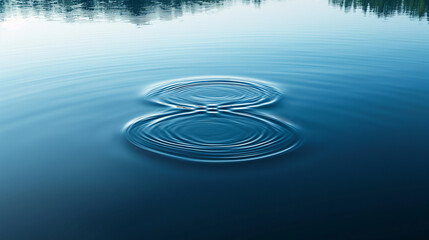 Infinity symbol formed by ripples in a calm lake, serene and reflective, left third copy space
