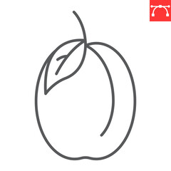 Plum line icon, fresh and fruit, apricot vector icon, vector graphics, editable stroke outline sign, eps 10