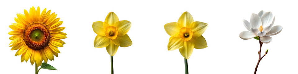 Fototapeta premium Collection of Sunflower, Daffodil, and Magnolia Flowers
