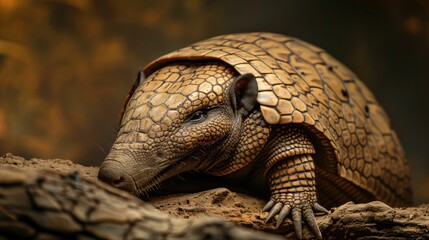 Fototapeta premium A large brown and orange turtle with a long neck and legs