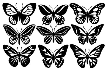  A set of bunches of Cute butterflies, sticker sheet, vector art illustration 