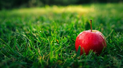 Red Aplle on Green Grass

