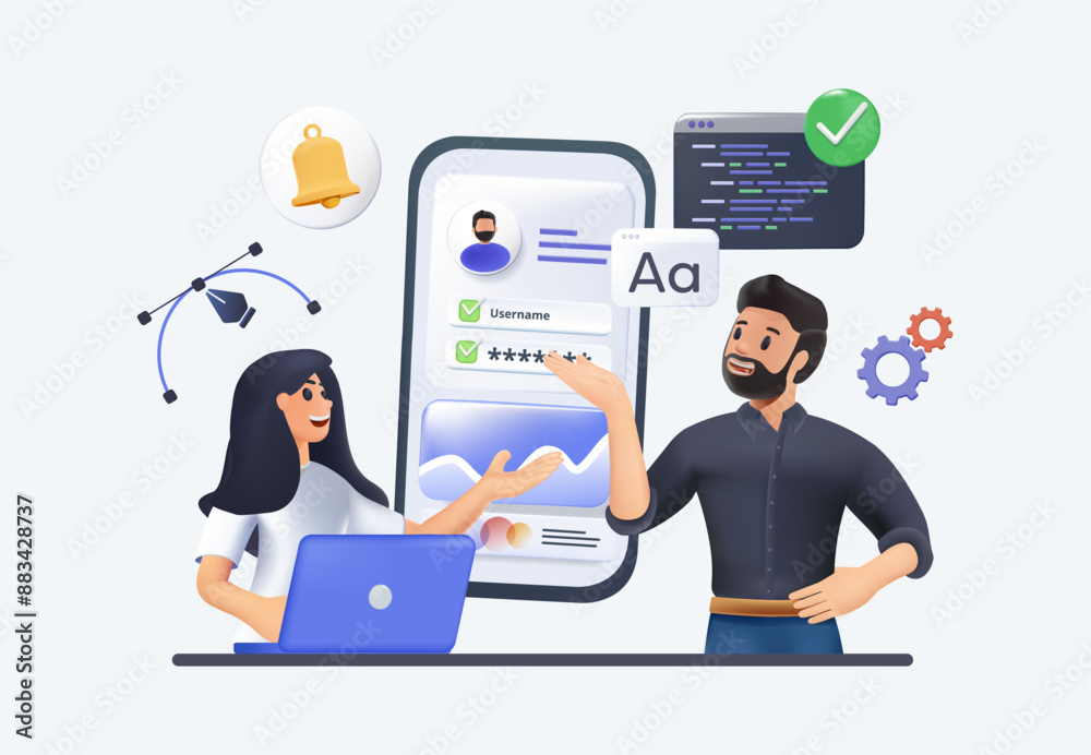 Fototapete designing developing and programming technologies illustrations. it team, outsource or outstaff work