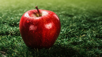 Red Aplle on Green Grass
