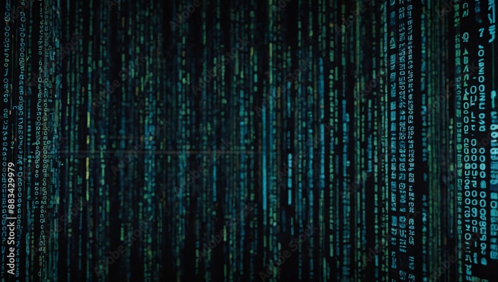 Wall mural background resembling a matrix with data technology and flow visualization