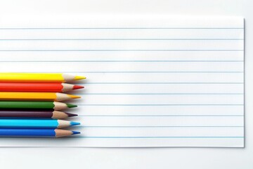 A row of pencils are lined up on a sheet of lined paper. Back to school concept.