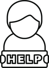 Simple icon of a person holding a sign asking for help