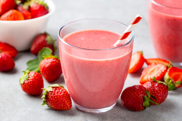 Strawberry smoothie or milkshake drink.