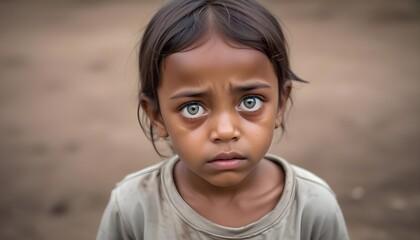 A poor hungry child looking into camera