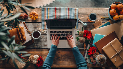 Fototapeta premium Creative entrepreneur hosting a giveaway contest on social media, boosting engagement and attracting new followers.