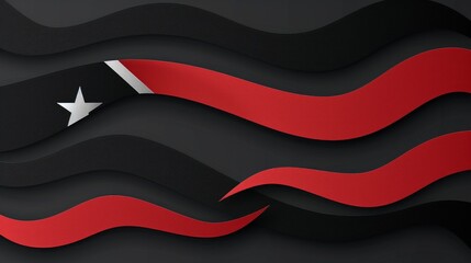 Naklejka premium digitally created paper mockup design of the East Timor flag with a wavy texture. The flag is displayed against a dark background, with red and black colors dominating the design.