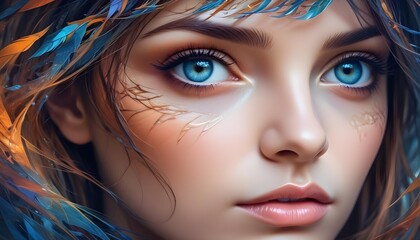 Naklejka premium A beautiful fantasy abstract portrait of a woman face with closeup of eyes