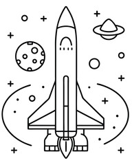 Fototapeta premium Space Shuttle Flying with Planets and Stars Mandala on the Background Coloring Page