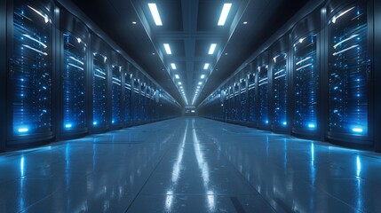 Futuristic data center with blue lights - generative ai