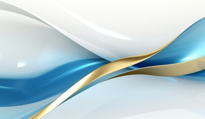 Blue and gold waves of curved shapes on a white background, rendered in 3D in the style of hd, high resolution.