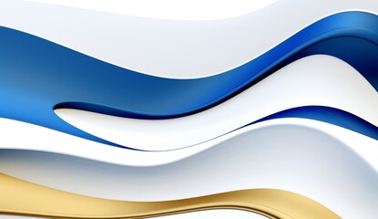 Blue and gold waves of curved shapes on a white background, rendered in 3D in the style of hd, high resolution.