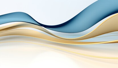 Blue and gold waves of curved shapes on a white background, rendered in 3D in the style of hd, high resolution.