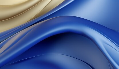 Blue and gold waves of curved shapes on a white background, rendered in 3D in the style of hd, high resolution.