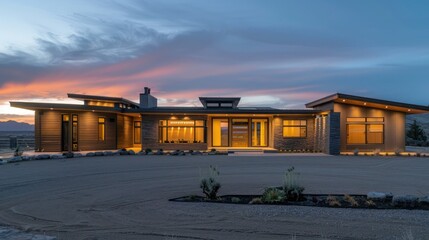 Modern ranch with an advanced security system that blends seamlessly into the architectural design
