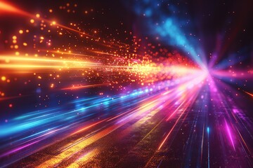 Abstract Neon Light Trails and Glowing Particles