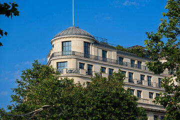 view of the city of light during the day on a blue sky day with its typical architecture