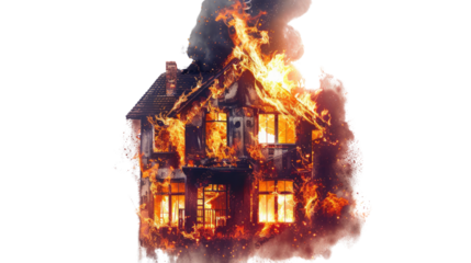 Burning house on transparent background