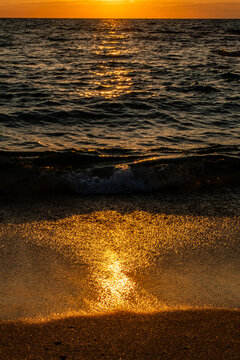 Sunset on the beach in Porthmeor, St Ives, Cornwall.