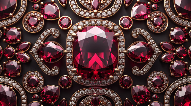 seamless ruby and gold geometry pattern, luxury gem texture, shiny gemstone jewelry. Design for Wall Art, Poster Print, Wallpaper & Background