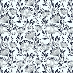 Vector pattern of abstract flowers.Seamless vector pattern of abstract monochromatic flowers on a white background.