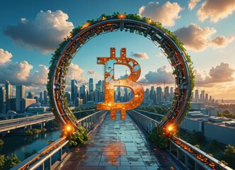 Obraz premium Bitcoin Bridge, Transforming Finance with Blockchain Technology