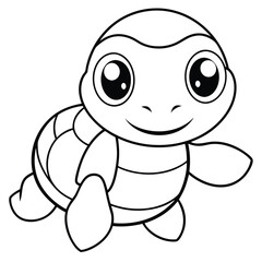 Fototapeta premium Cute Baby Turtle with Water Bubbles Underwater Coloring Page