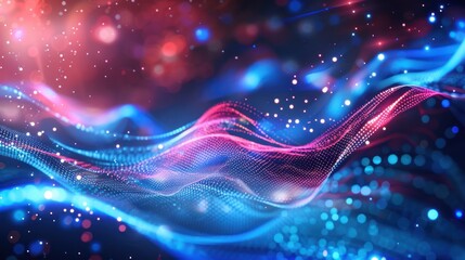Abstract Digital Wave with Glowing Particles