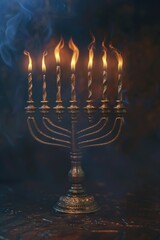 Menorah with five lit candles