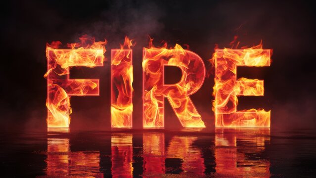 A fire made of letters spelling the word "fire", AI
