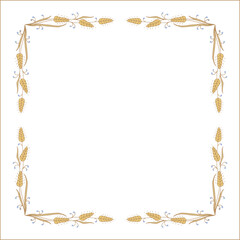 Elegant colorful vegetal ornamental frame with wheat spikelet, decorative border, corners for greeting cards, banners, business cards, invitations, menus. Isolated vector illustration.	