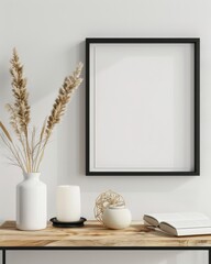 black frame with white paper mockup photo, minimalist illustrator, ornate simplicity
