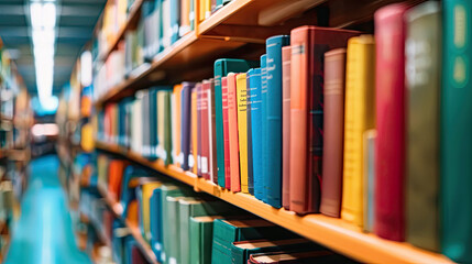 Books on Shelves in Library, Bookshelf in Library, Reading Room, Academic Study Space