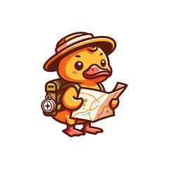 Fototapeta premium cute duck going on an adventure icon character