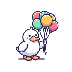 Obraz premium cute duck holding balloon icon character