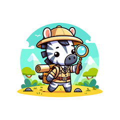 Fototapeta premium cute zebra adventure icon character