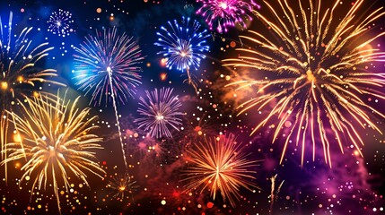 Fototapeta premium Dazzling fireworks light up the night sky in a mesmerizing display of color and light