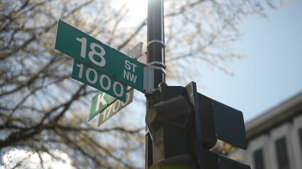 K street nw and 19th street nw street signs in downtown Washington DC symbolizing lobbying and corruption in nations capital