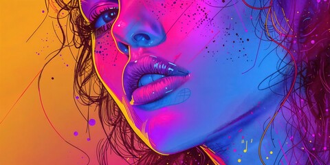 Fototapeta premium Neon Pop Art Woman Portrait