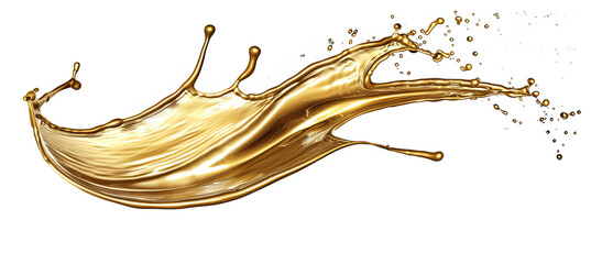 Luxury Gold Oil Wave Splash Isolated on White Background, Golden Liquid Texture, Luxury Oil Design Element, Shiny Metallic Wave, Elegant Fluid Art